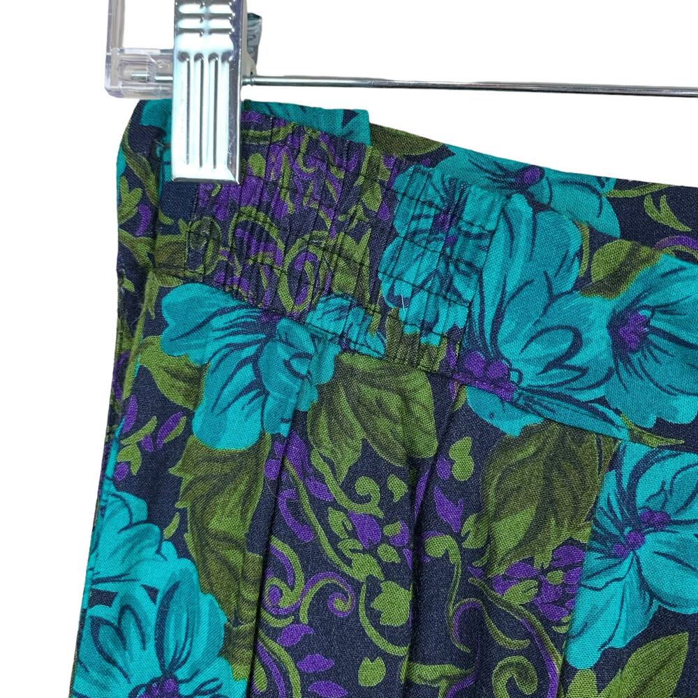 Vintage Worthington Maxi Skirt Pleated Blue Green Floral Pocket Women's 6 - Picture 7 of 8